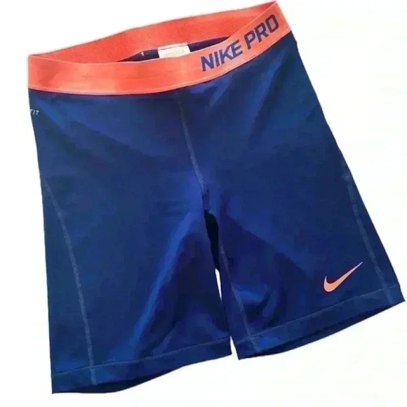 NIKE Pro DriFit Blue/Orange Highrise Compression Athletic Shorts Size M - Picture 1 of 12